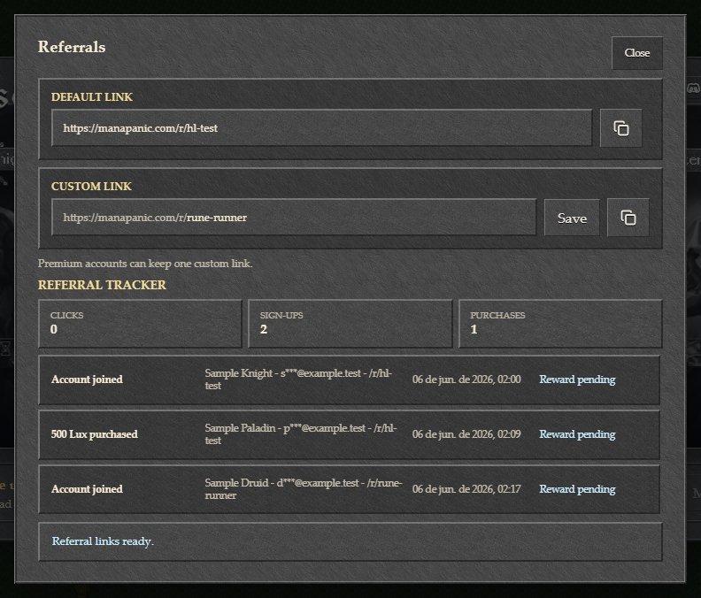 Join and copy referral links